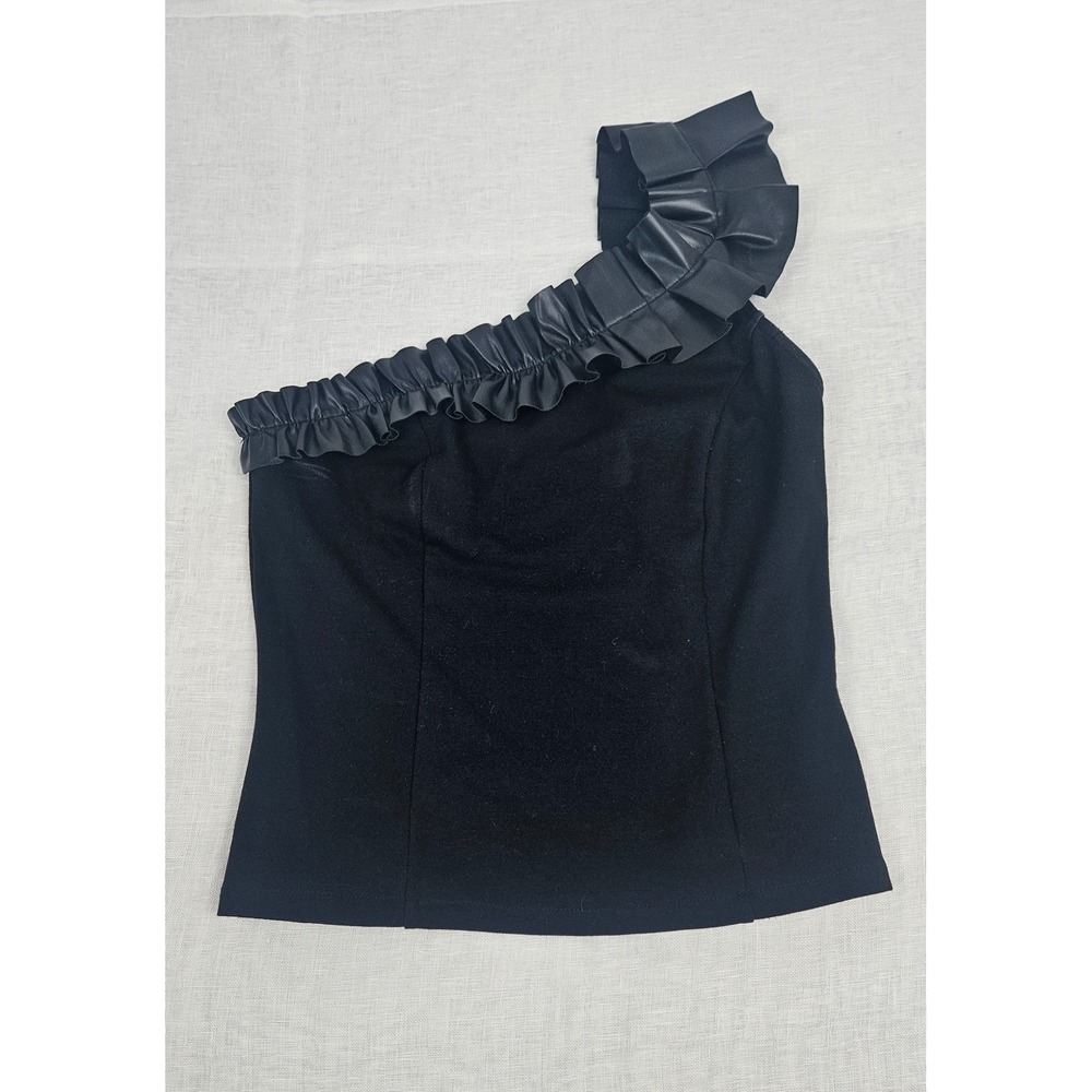 Sunday In Brooklyn Black One Shoulder Ruffle Top Anthropologie Size M Chic
